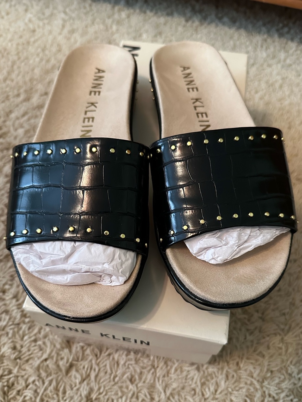 NWT ANNE KLEIN BLACK CROC SANDAL